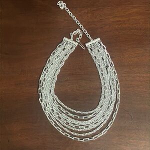 Vintage Silver-tone Multi--chain Bib Choker Necklace Made in West Germany